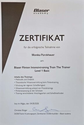 Zertifikat von Monika Pürckhauer aus der 1A Jadgschule